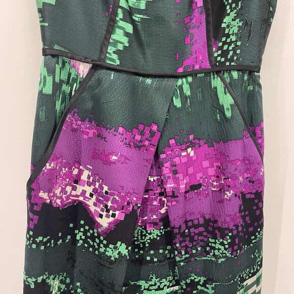 Laundry by Shelli Segal Size 2 Sheath Dress 100% SILK Multicolor Purple Pockets - Picture 2 of 6